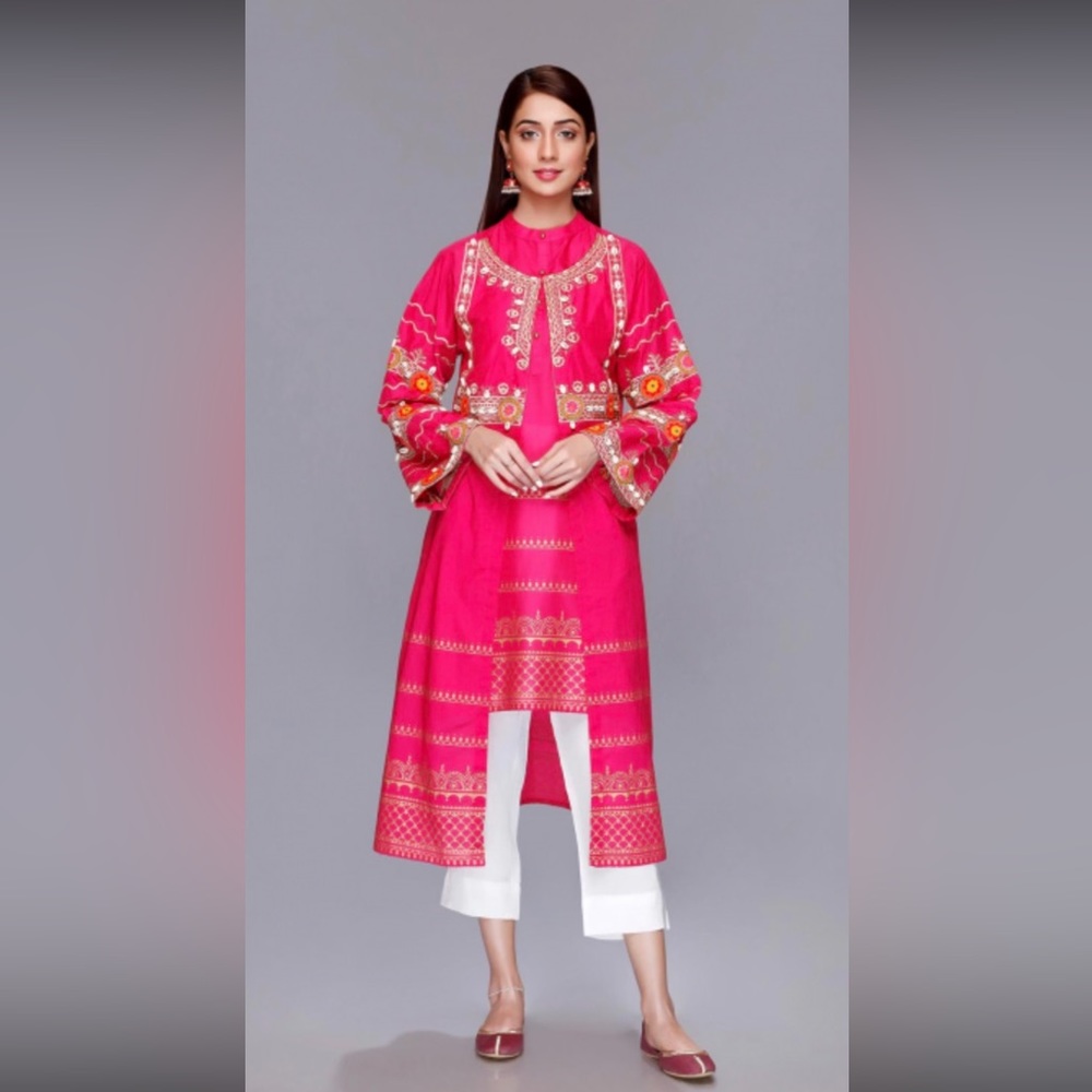 NWT Rang ja Peshawar Pakistani pink long she’ll Pathani dress w pants size XS